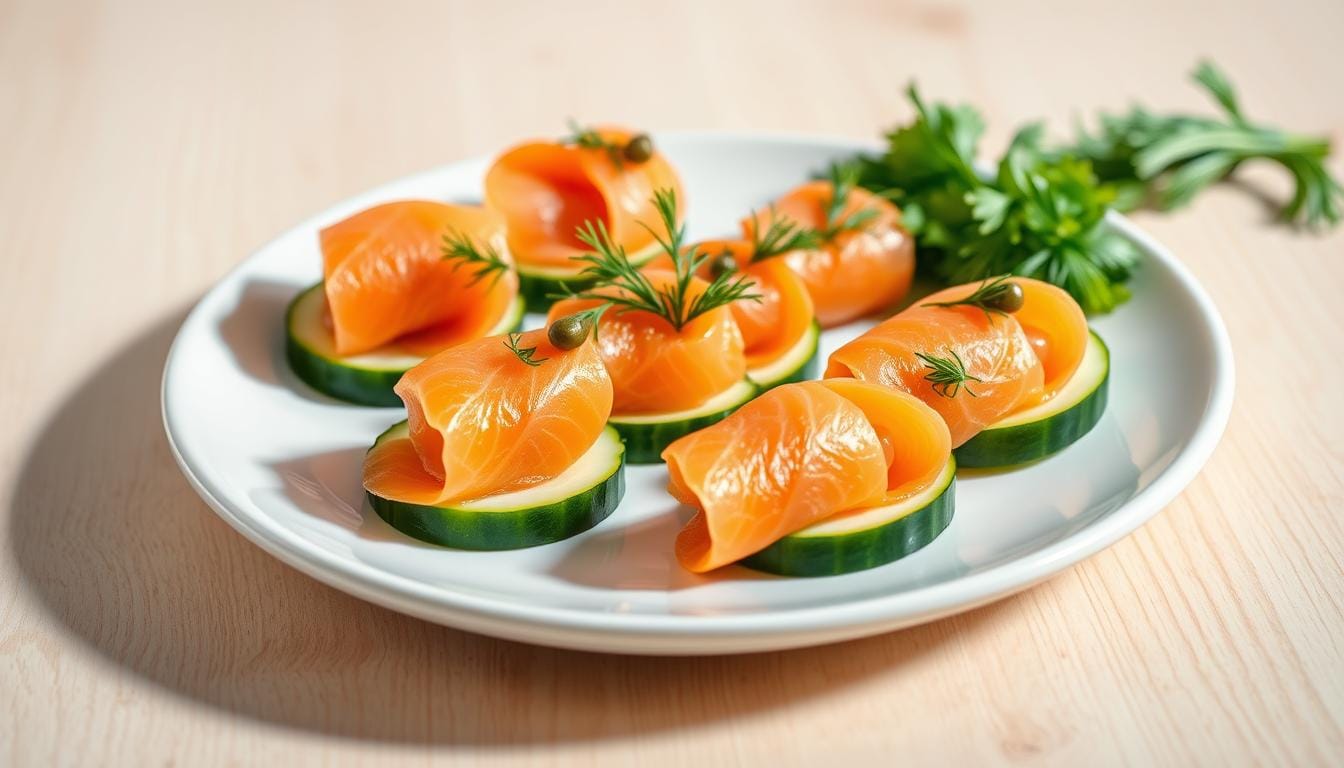 Chatelaine Smoked Salmon Roll on Cucumber recipe