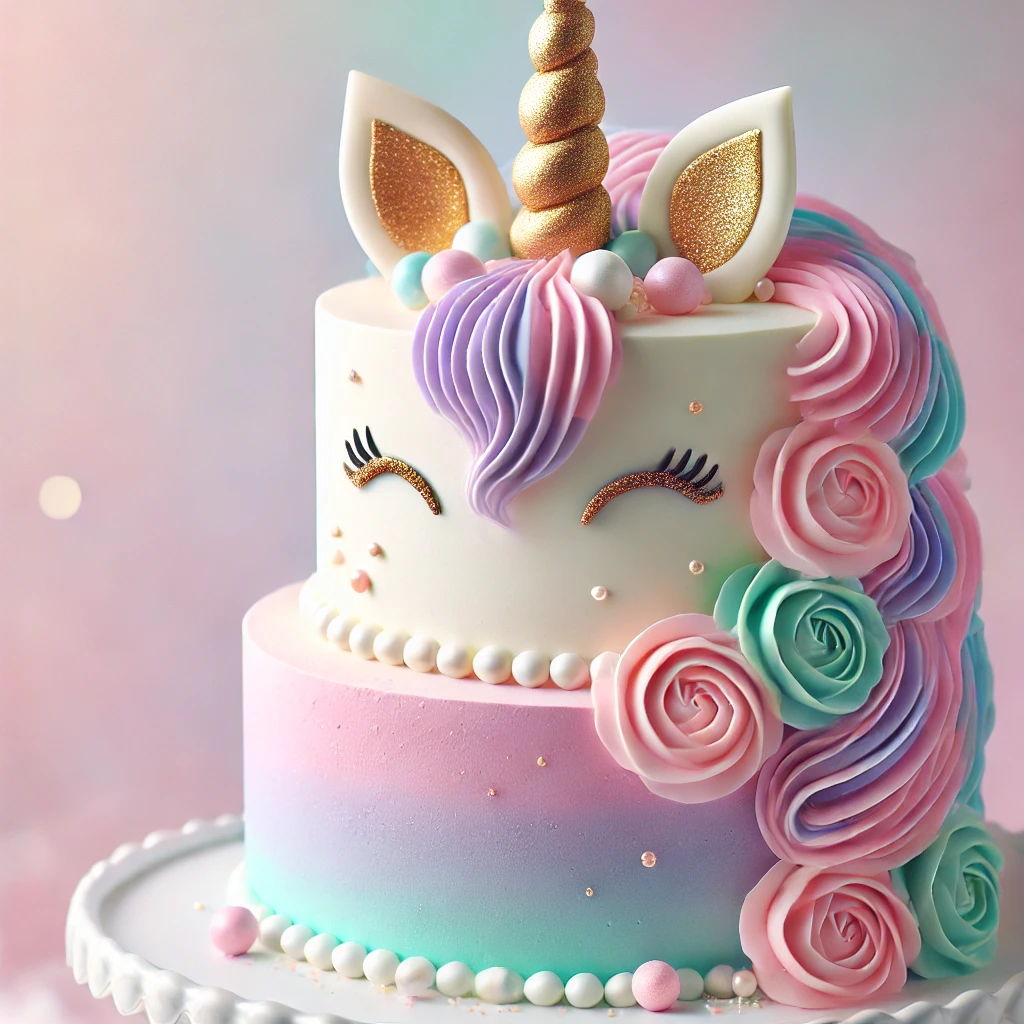 unicorn cake with pastel pink